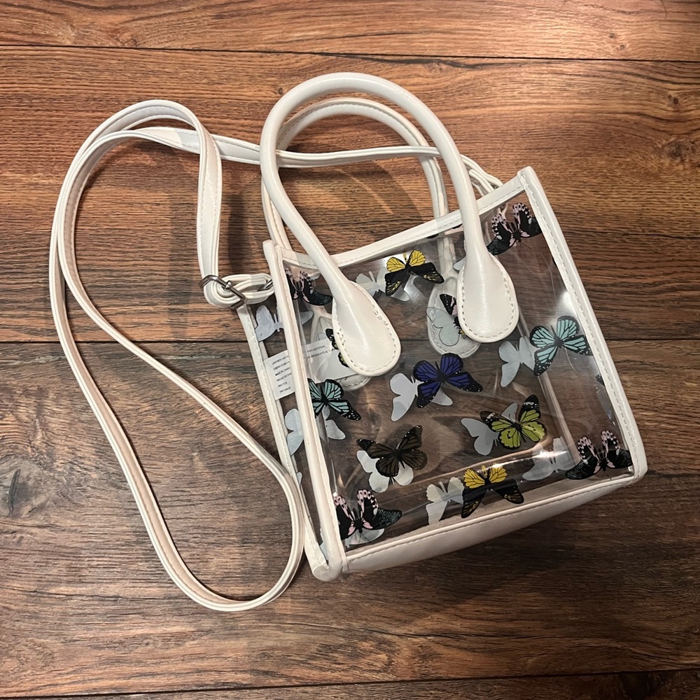 Clear small shoulder purse with butterflies